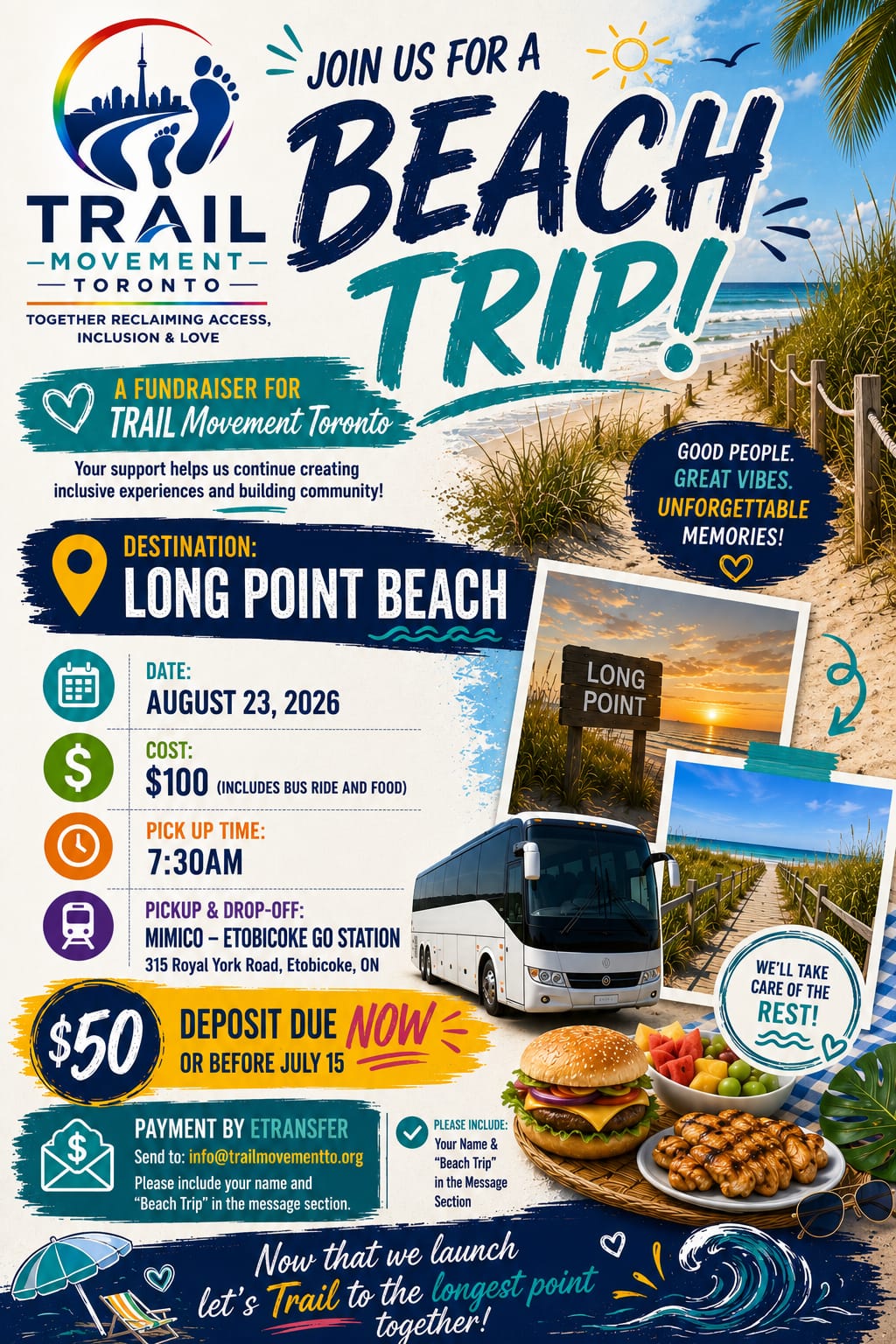 Beach Trip Fundraiser flyer for TRAIL Movement Toronto